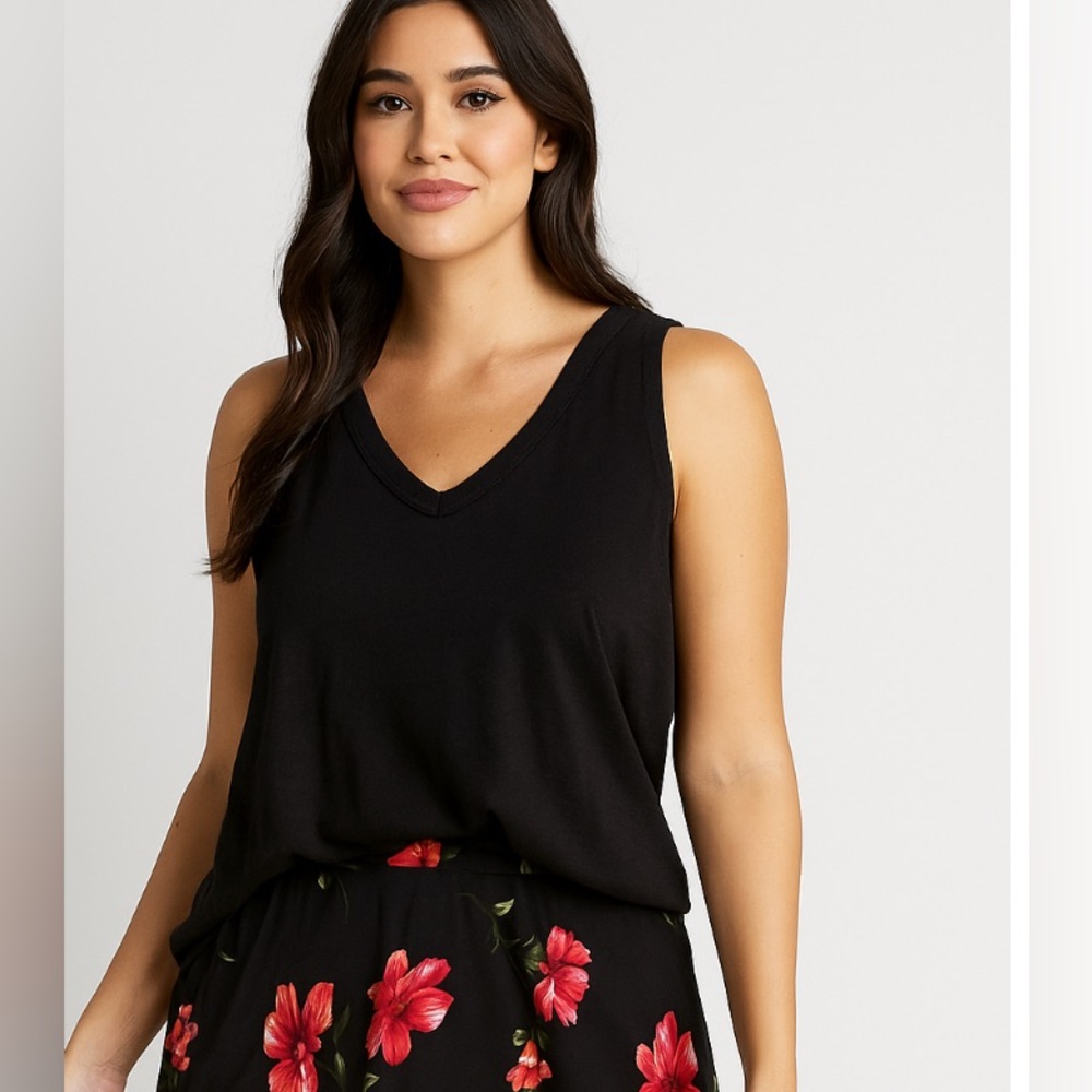Black Sleeveless Top with Floral Skirt